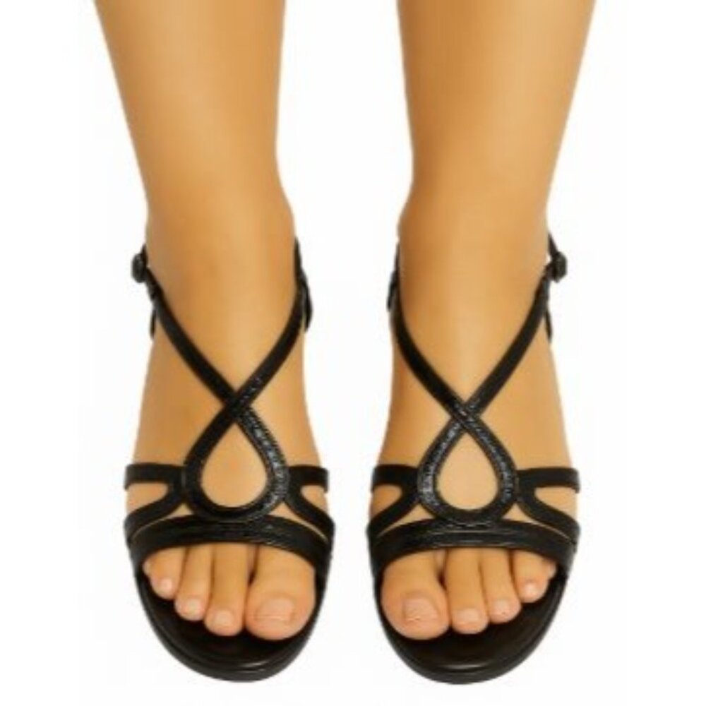 Life Stride Size 7M Black Casual Strappy Cork Wedge Adjustable Strap Sandals